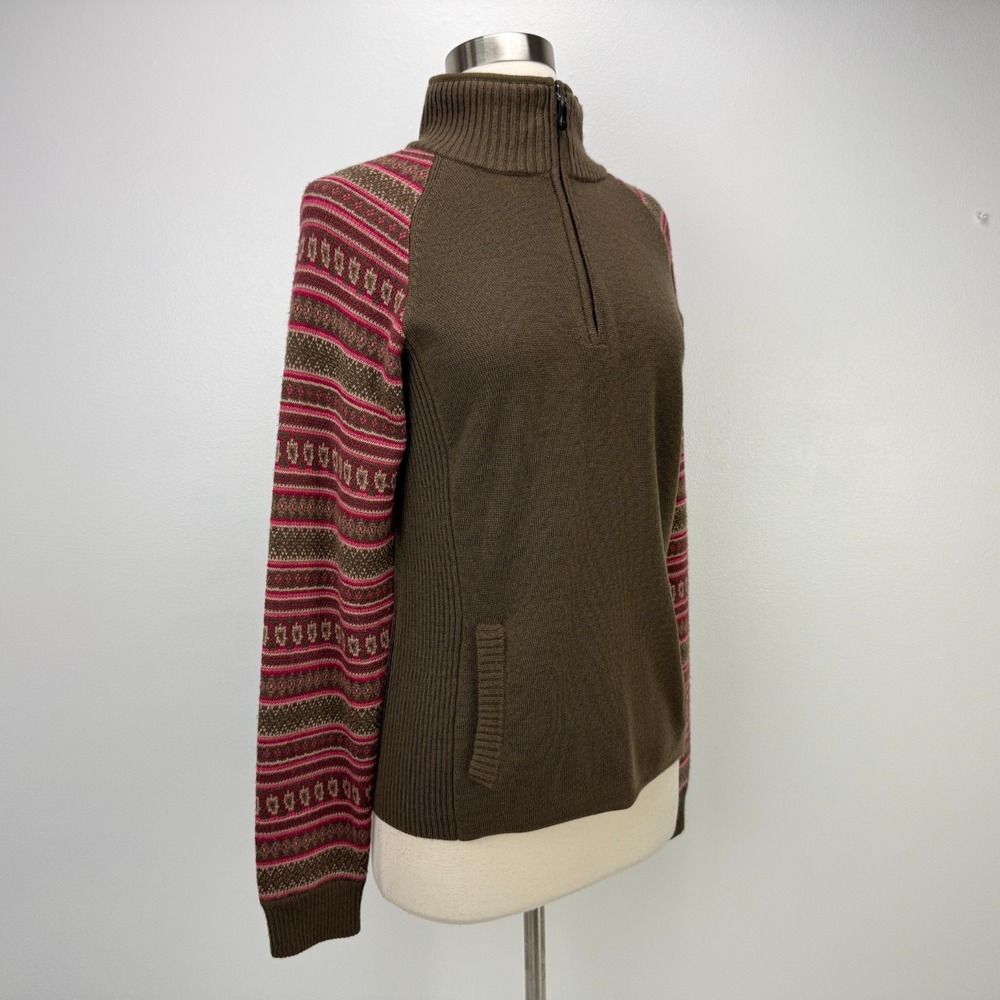 The North Face Womens M Wool Blend 1/4 Zip Sweater Brown Pink‎ Fair Isle Fitted - Picture 7 of 15